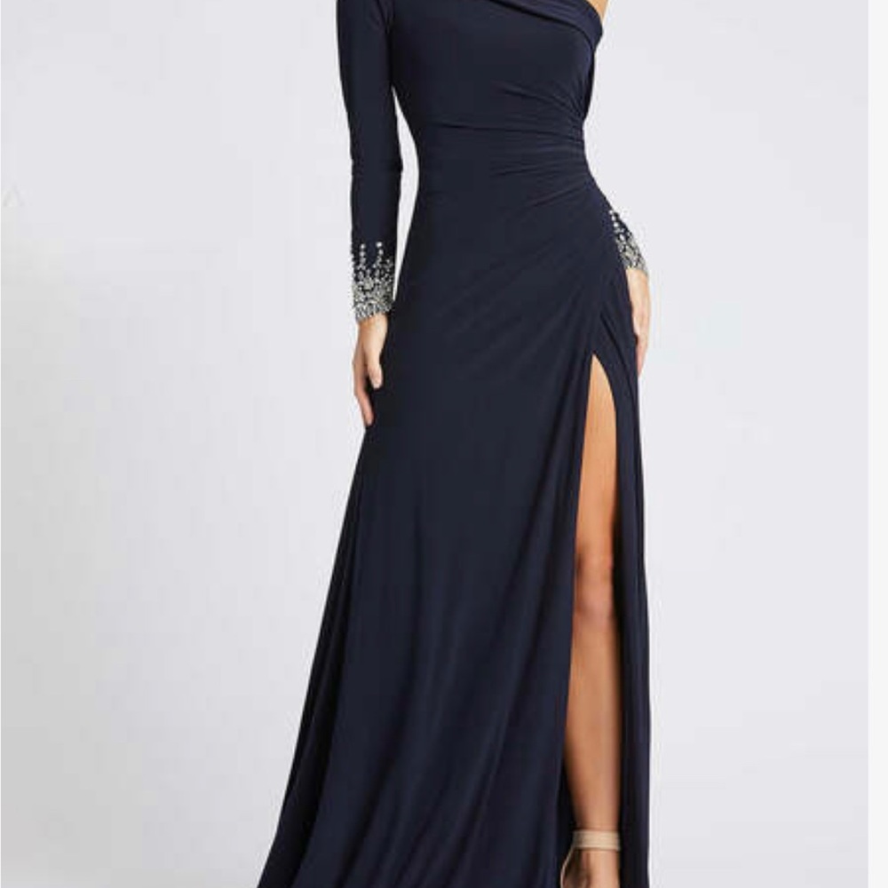 Mac Duggal Long Sleeve Midnight Blue Maxi Dress Size 12